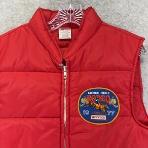 Vintage Cap'n Jac Vest Mens Large Red Rodeo Hesston 1977 Puffer Quilted Western